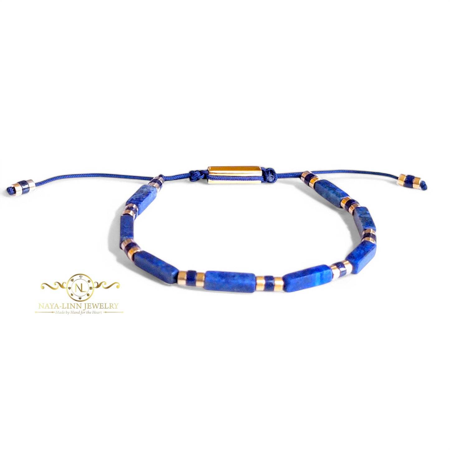 Xanthus Minimalist Men's Bracelet, Blue Howlite Rectangular Beads with Adjustable Rope