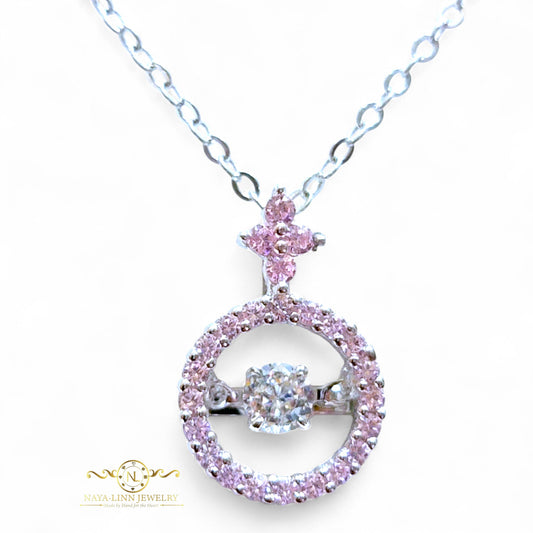 Hadley Dancing Necklace | Center Round Diamond Simulant | 925 Sterling Silver By Naya-Linn Jewelry