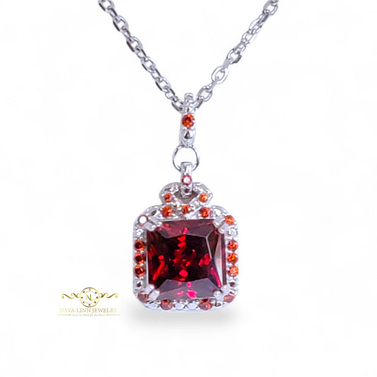 Harmony Necklace | Rhodium Over 925 Sterling Silver | Cubic Zirconia | Square Shaped Necklace | 18 Inches