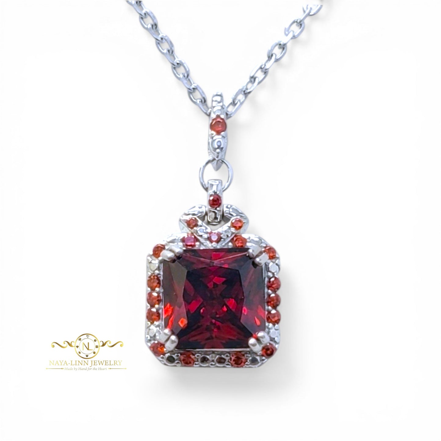 Harmony Necklace | Rhodium Over 925 Sterling Silver | Cubic Zirconia | Square Shaped Necklace | 18 Inches