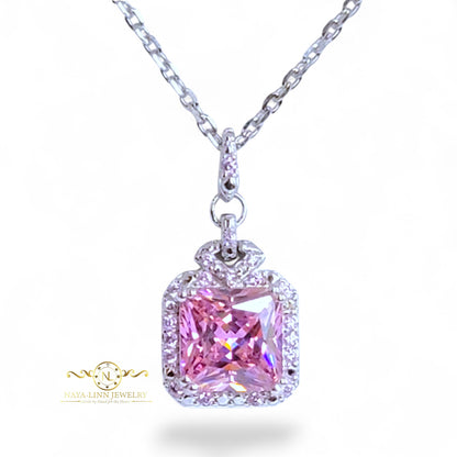 Harmony Necklace | Rhodium Over 925 Sterling Silver | Cubic Zirconia | Square Shaped Necklace | 18 Inches