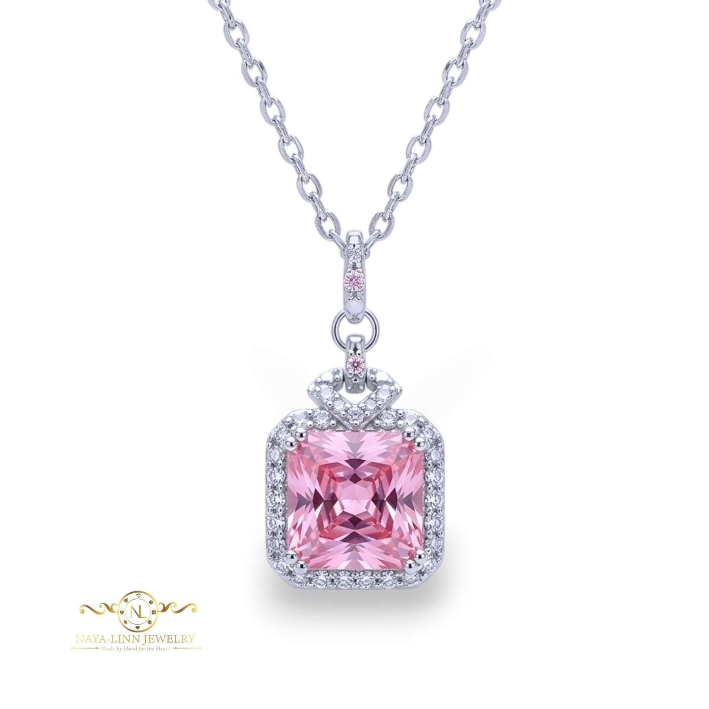 Harmony Necklace | Rhodium Over 925 Sterling Silver | Cubic Zirconia | Square Shaped Necklace | 18 Inches