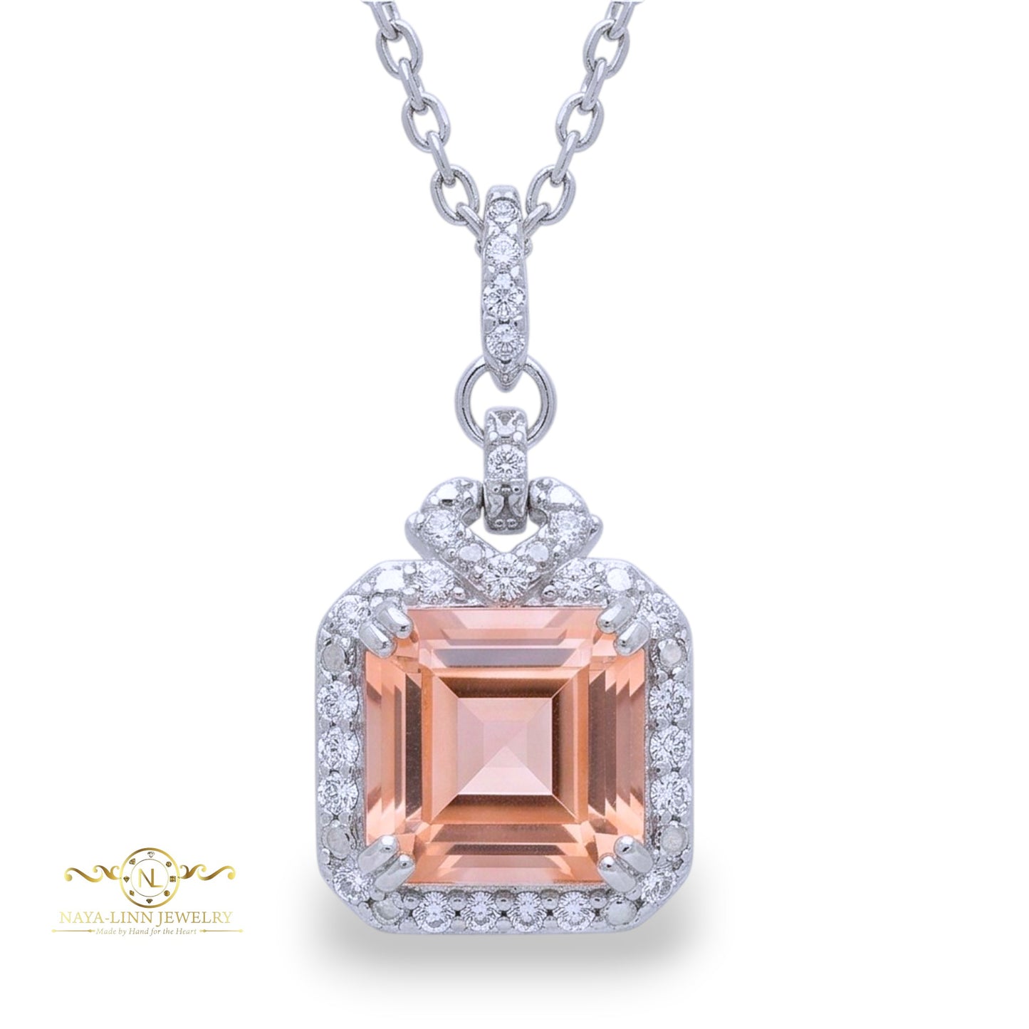 Harmony Necklace | Rhodium Over 925 Sterling Silver | Cubic Zirconia | Square Shaped Necklace | 18 Inches