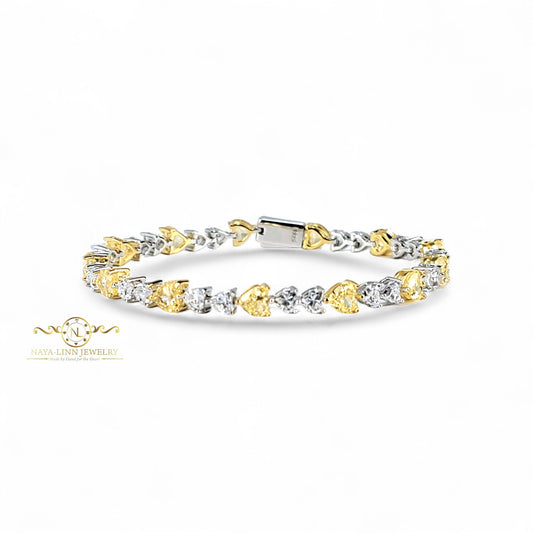 Heartily Beloved Bracelet  | Canare Two-Tone Heart Shaped Bracelet | 925 Sterling Silver | 18K White Gold Plating Bangle | Crushed Ice CZ