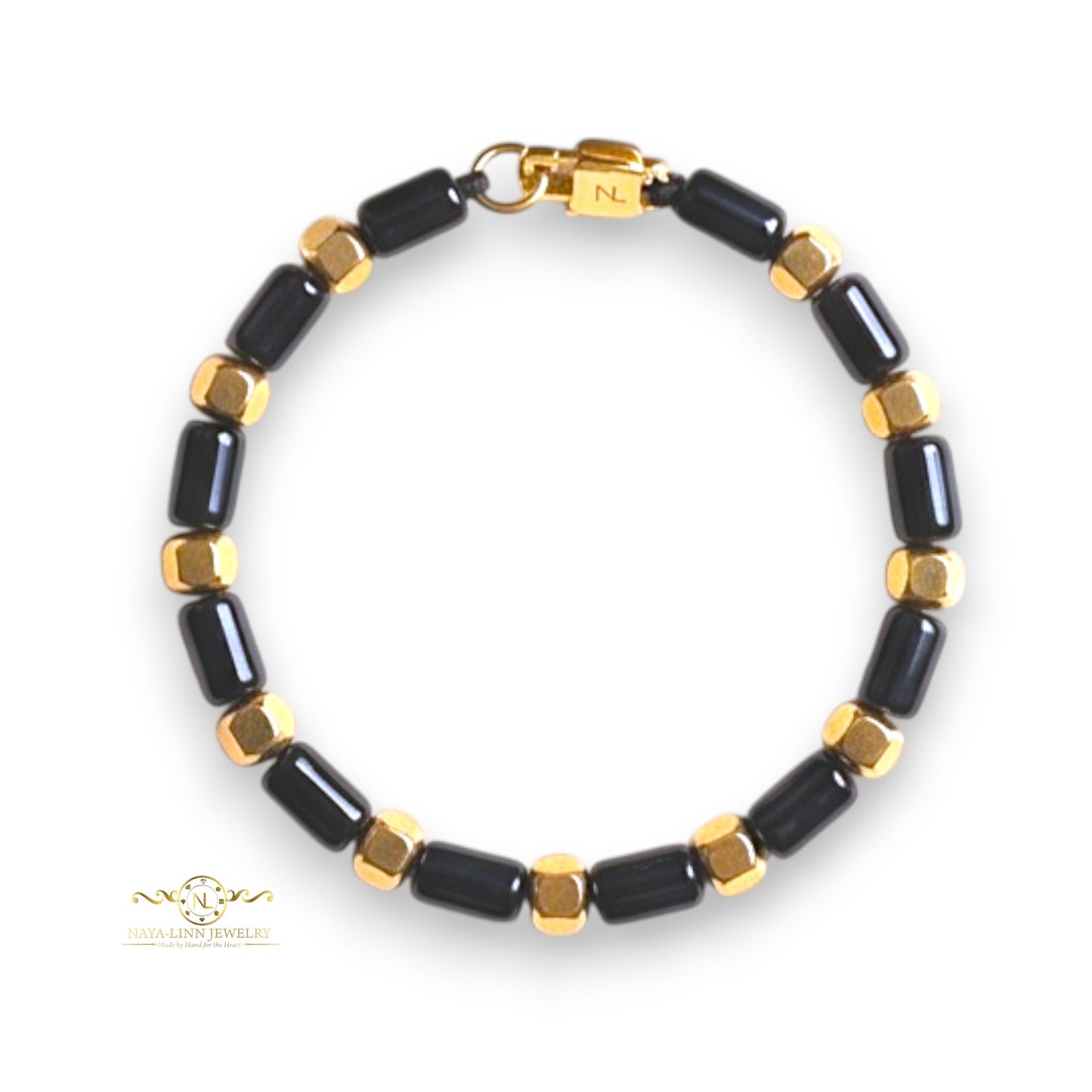 Hector 6x10MM Blue Sandstone Men's Bracelet, 18K Gold Plating with Lobster Clasp
