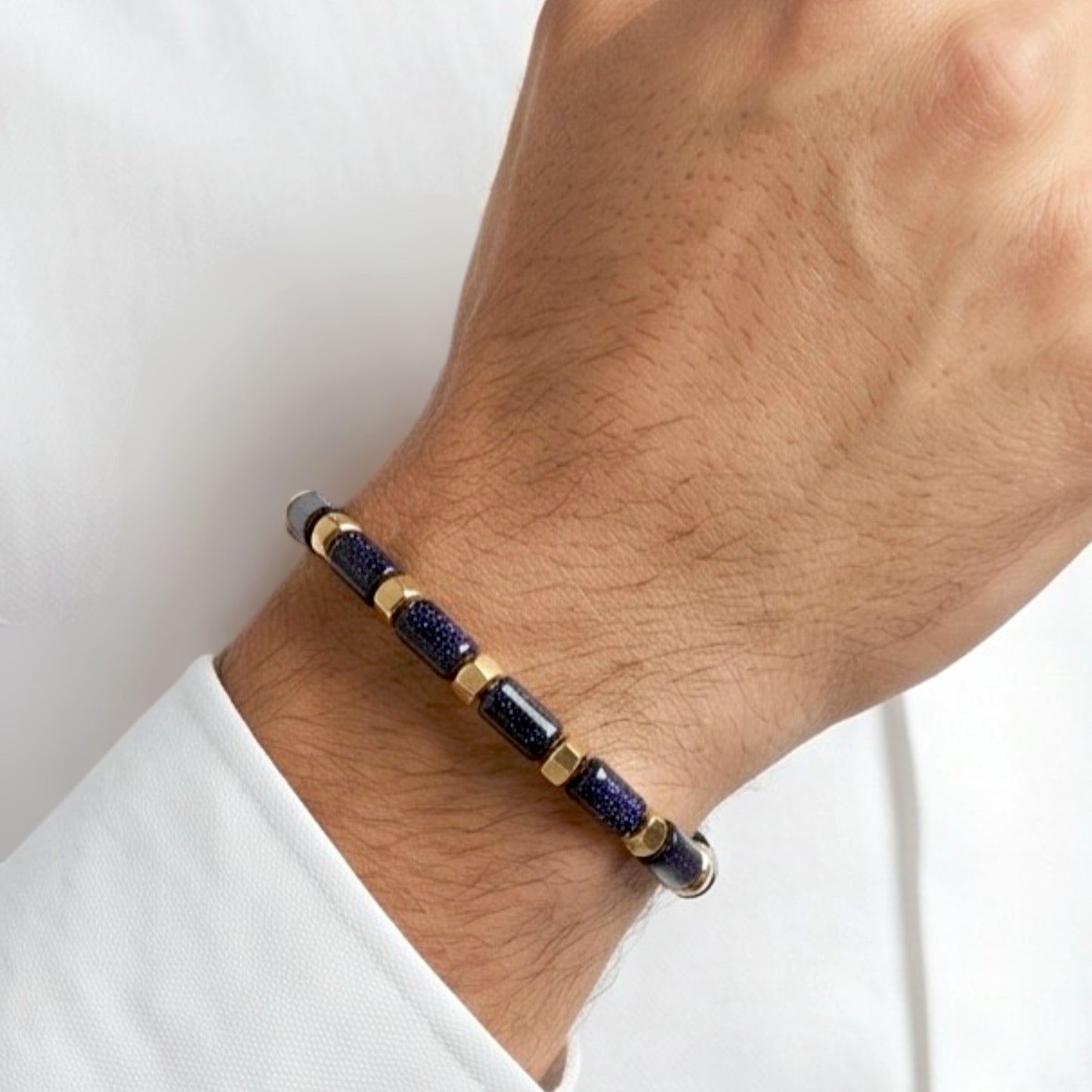 Hector 6x10MM Tiger's Eye Men's Bracelet, 18K Gold Plating with Lobster Clasp