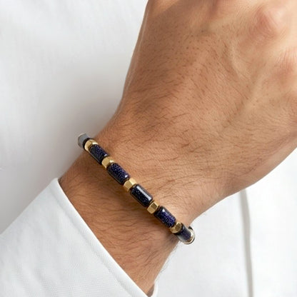 Hector 6x10MM Tiger's Eye Men's Bracelet, 18K Gold Plating with Lobster Clasp