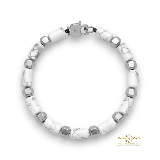 Hector 6x10MM White Howlite Men's Bracelet with Lobster Clasp
