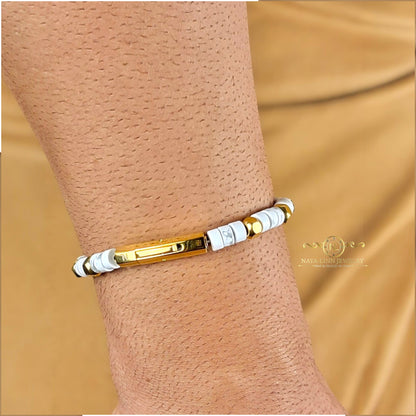Achilles Men’s Howlite/Gold Plated Bracelet with Curved Bayonet Clasp