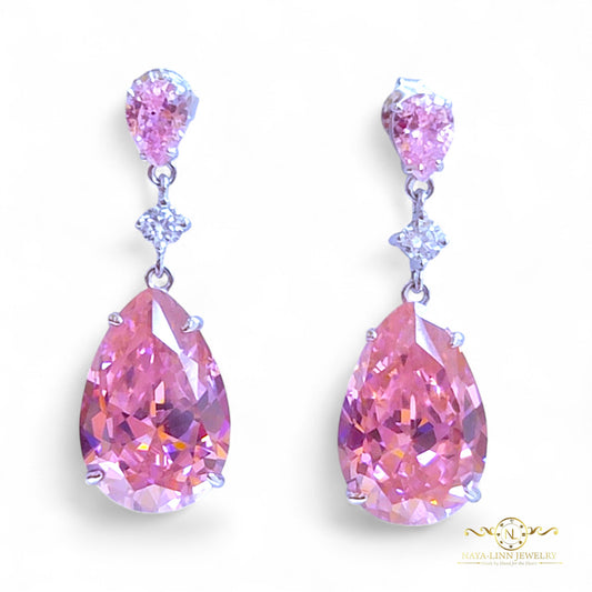 Imelda Drop Earrings | Pear Simulated Diamonds | Vintage Dangle Earring | Elegant Gemstone Earring By Naya-Linn Jewelry