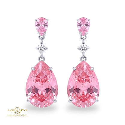 Imelda Drop Earrings | Pear Simulated Diamonds | Vintage Dangle Earring | Elegant Gemstone Earring By Naya-Linn Jewelry