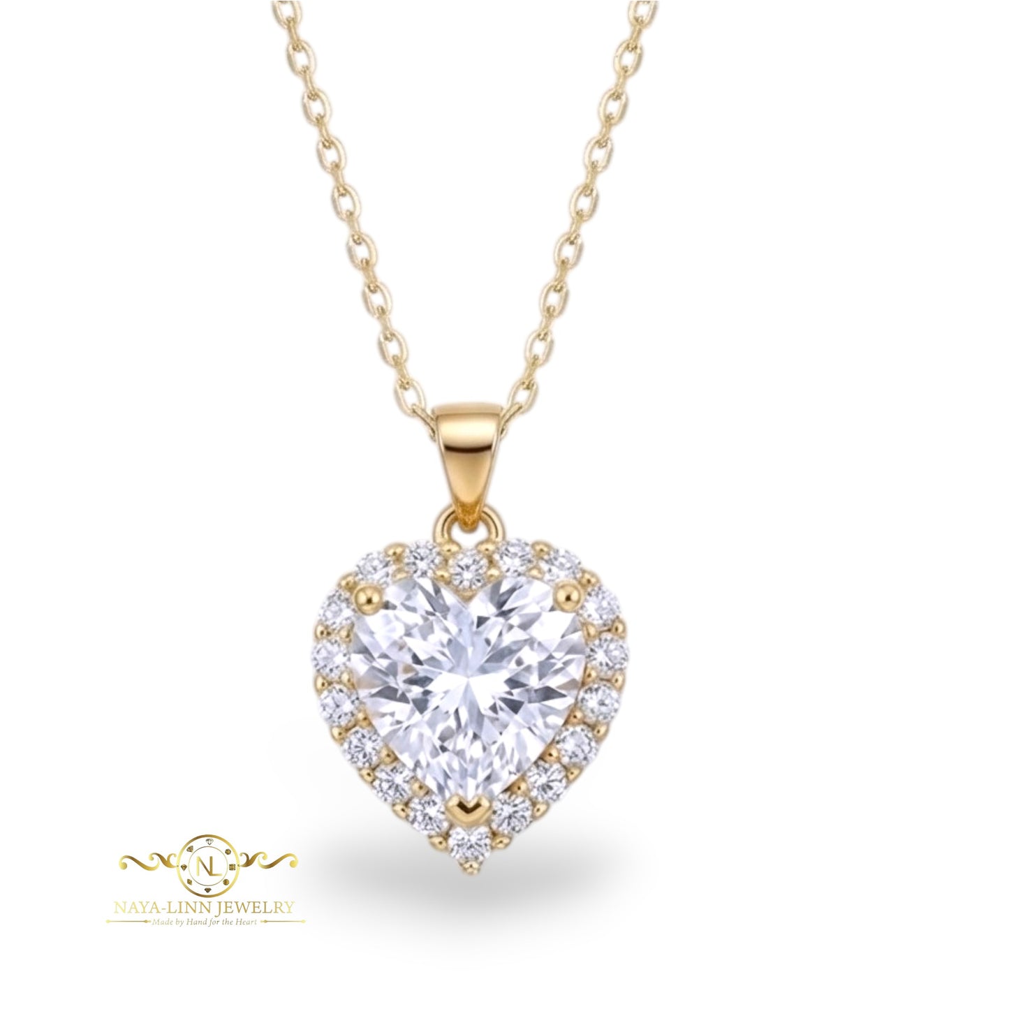 Isabella Necklace | Heart Diamond Simulants | 18K Gold Vermeil | 925 Sterling Silver By Naya-Linn Jewelry