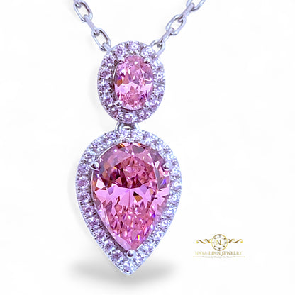 Jade Necklace | Rhodium Over Sterling Silver | Cubic Zirconia | Large Stone Necklace | 18 inches | Pear Shape | Oval Shape