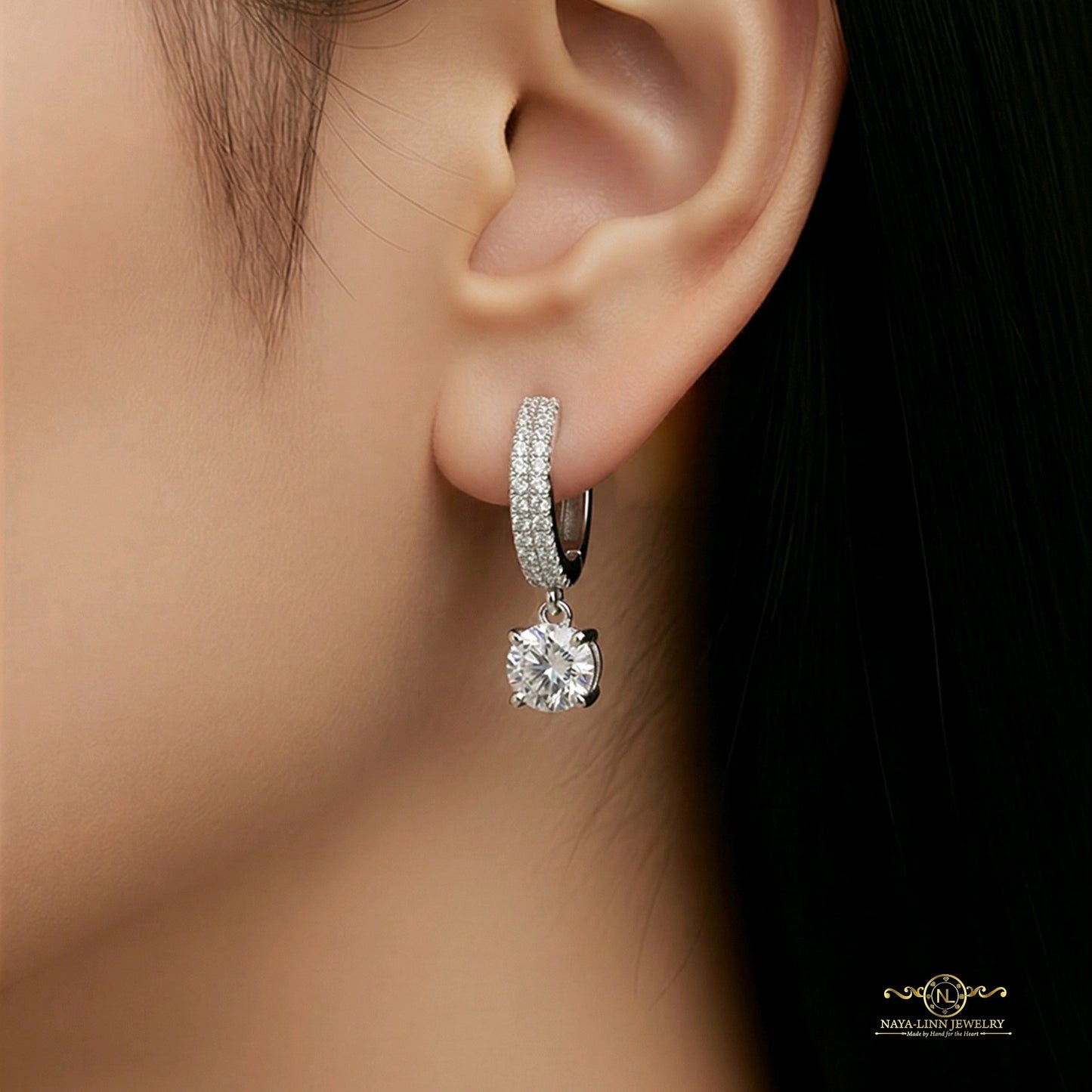 Kyra Earrings| Rhodium over 925 Sterling Silver | Round Diamond Simulants