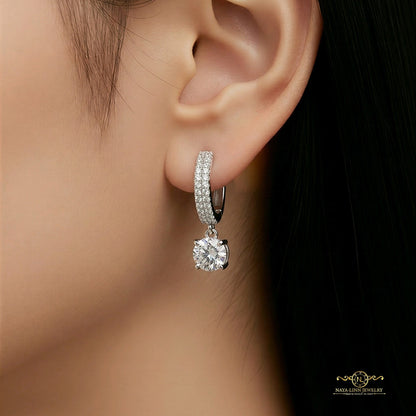 Kyra Earrings| Rhodium over 925 Sterling Silver | Round Diamond Simulants