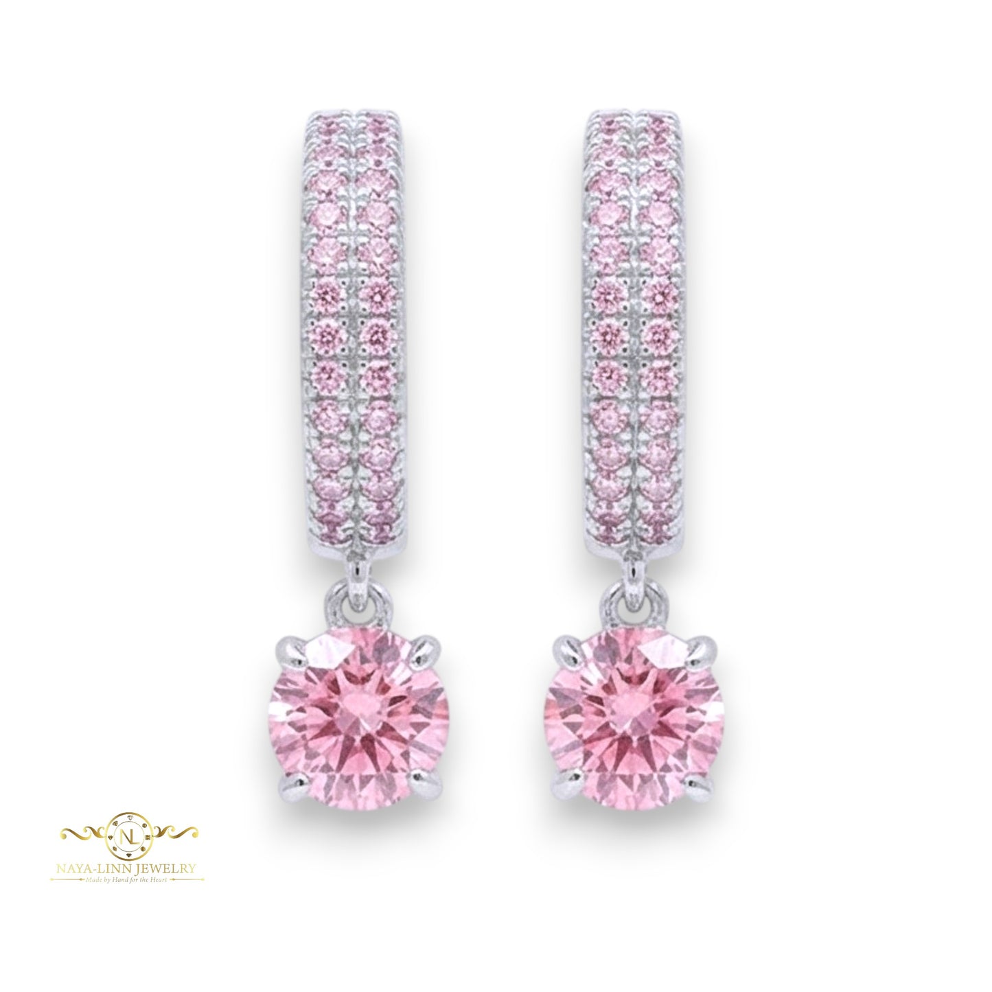 Kyra Earrings| Rhodium over 925 Sterling Silver | Round Diamond Simulants