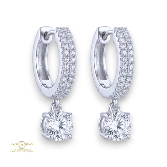 Kyra Earrings| Rhodium over 925 Sterling Silver | Round Diamond Simulants