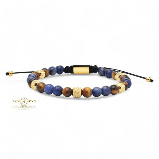 Ajax Men's Sodalite, Tiger's Eye Natural Stone 6MM Bead Bracelet