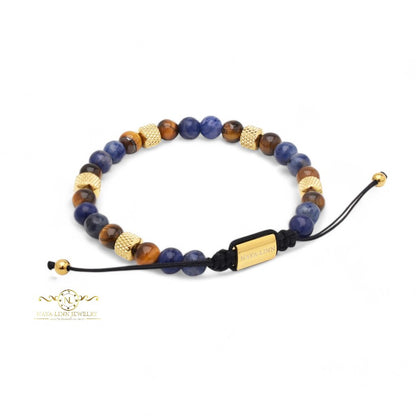 Ajax Men's Sodalite, Tiger's Eye Natural Stone 6MM Bead Bracelet