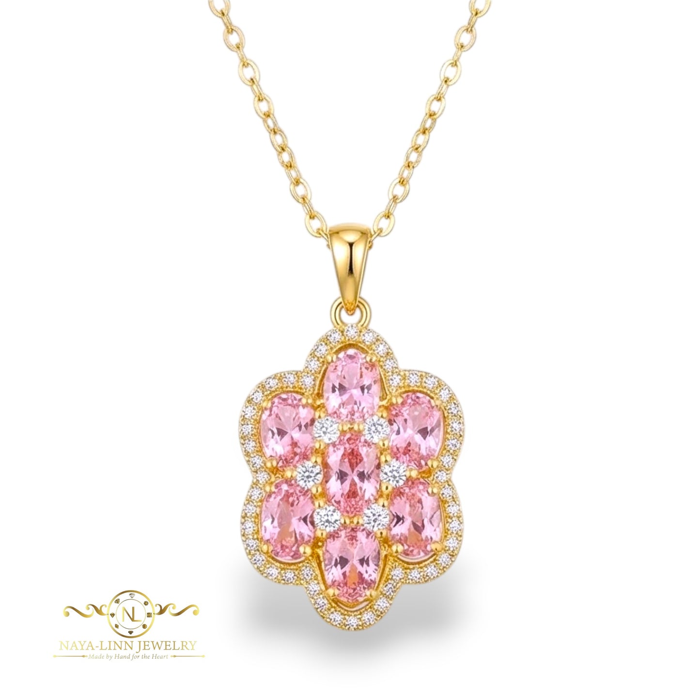 Leah Necklace | Clustered Oval Shaped Diamond Simulants | 14K Gold Plating Over Sterling Silver By Naya-Linn Jewelry