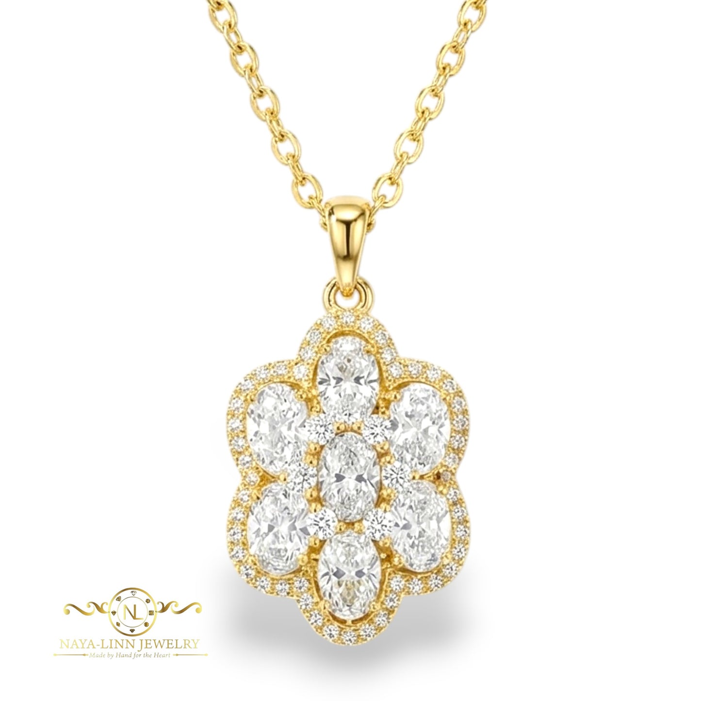 Leah Necklace | Clustered Oval Shaped Diamond Simulants | 14K Gold Plating Over Sterling Silver By Naya-Linn Jewelry