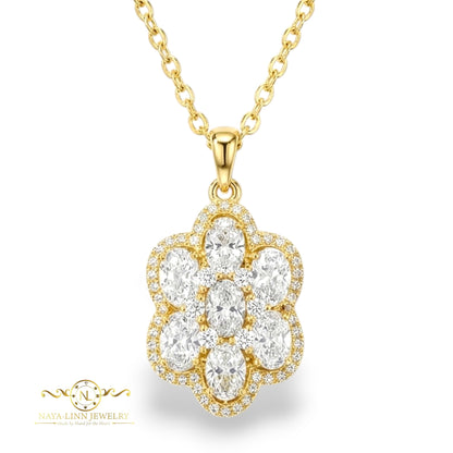 Leah Necklace | Clustered Oval Shaped Diamond Simulants | 14K Gold Plating Over Sterling Silver By Naya-Linn Jewelry