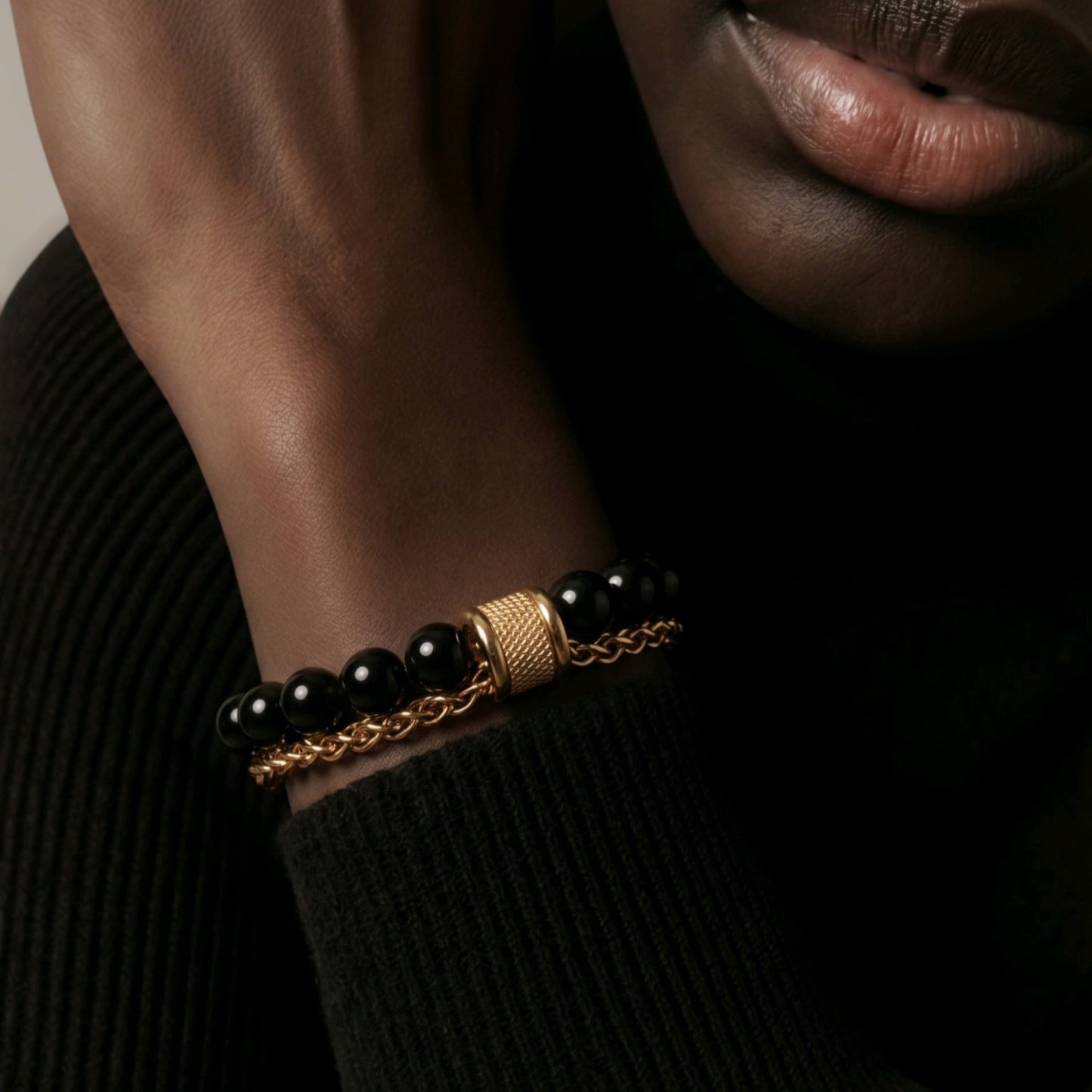 Lee Men’s Double Decker Bracelet with 10mm Tiger's Eye Beads & 18K Gold-Plated Link Chain