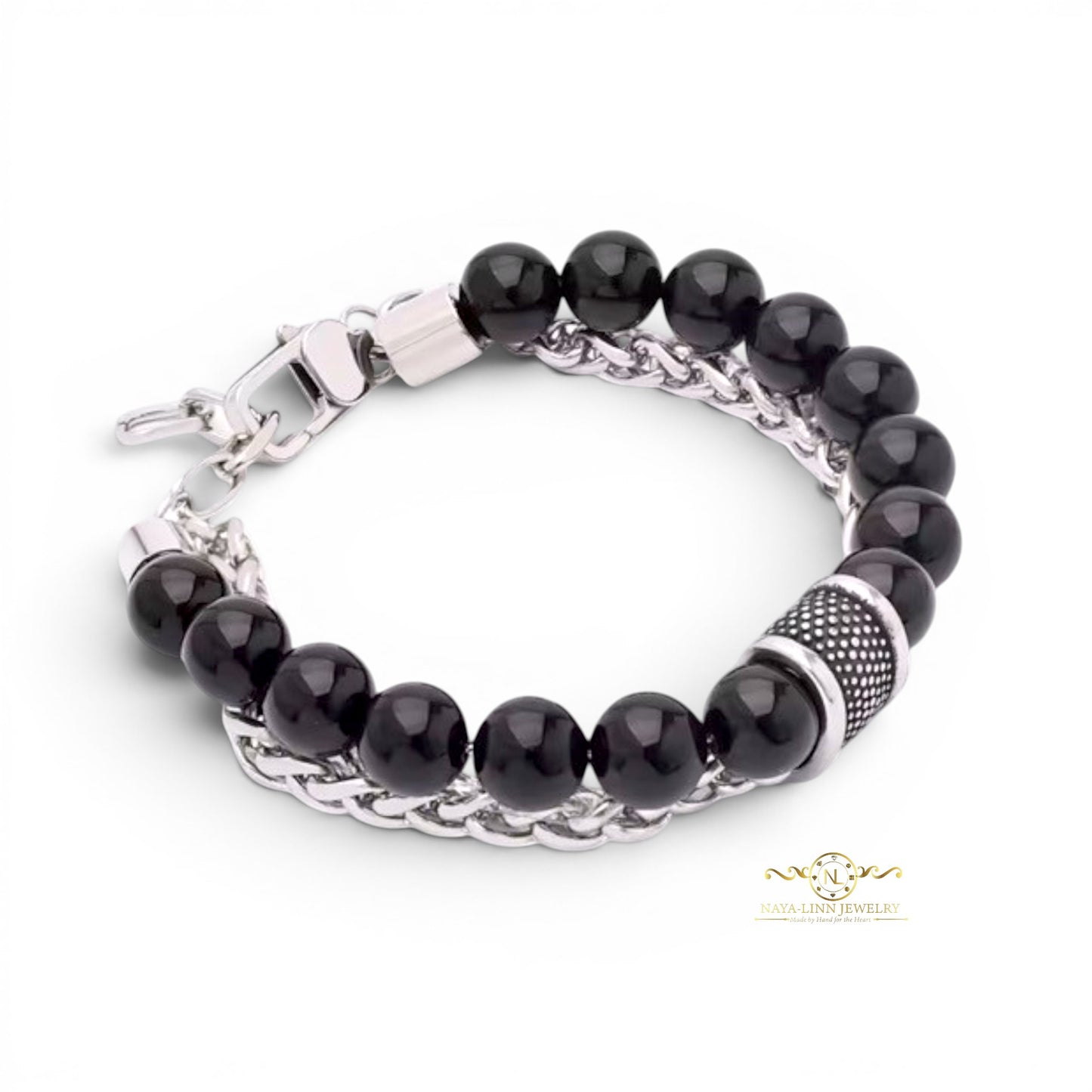 Lee Men’s Double Decker Bracelet with 10mm Tiger's Eye Beads & 18K Gold-Plated Link Chain