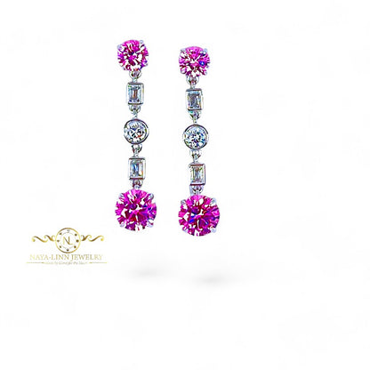 Louisa Earrings | 925 Sterling Silver | Rhodium Plated | Pink Cubic Zirconia | Dangle Earrings | Gemstone Earrings