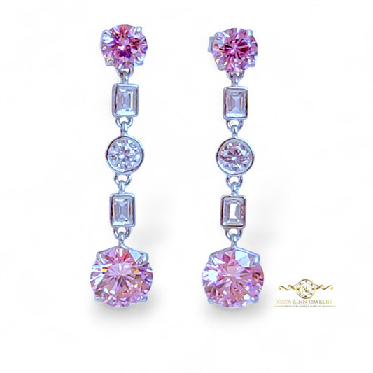 Louisa Earrings | 925 Sterling Silver | Rhodium Plated | Pink Cubic Zirconia | Dangle Earrings | Gemstone Earrings