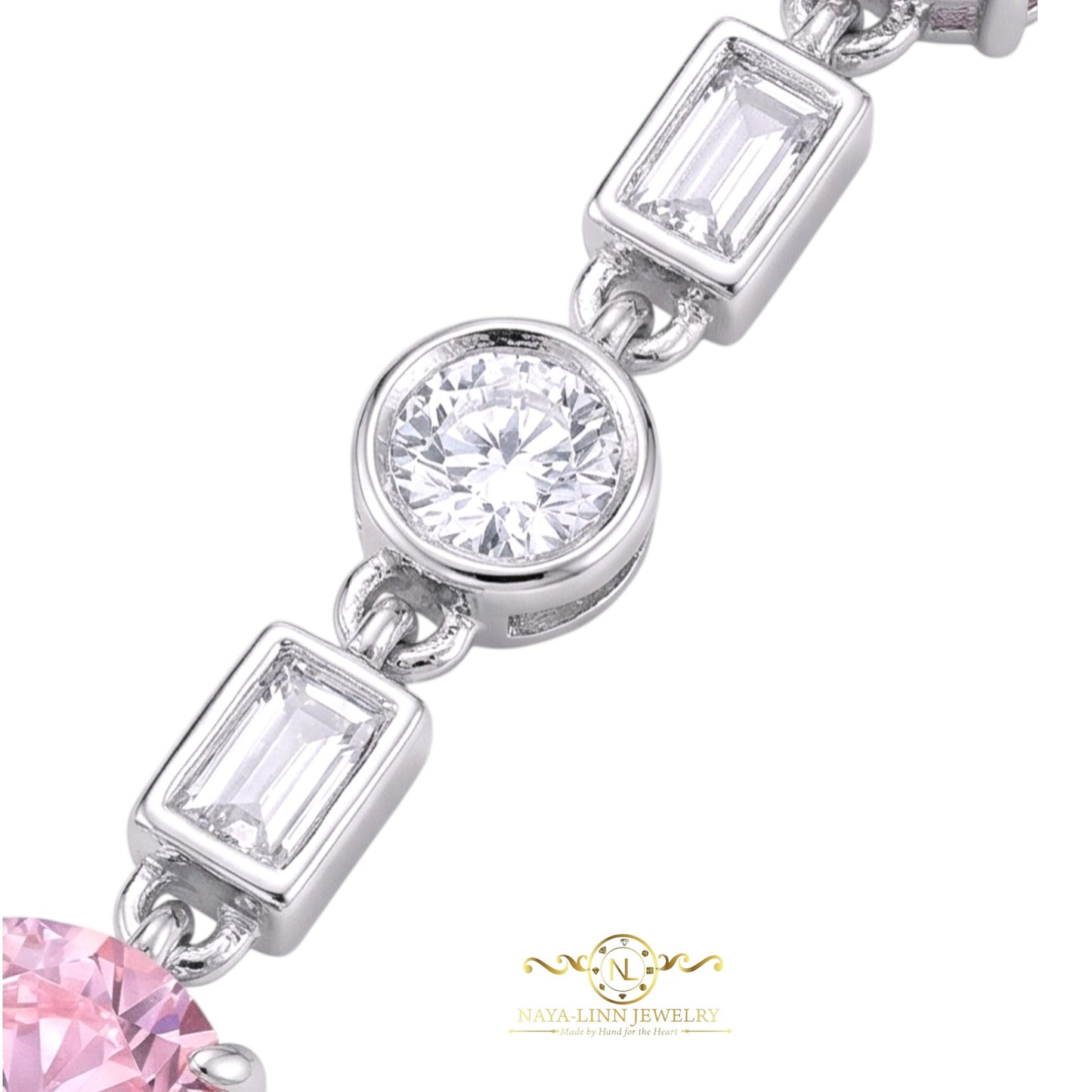 Louisa Earrings | 925 Sterling Silver | Rhodium Plated | Pink Cubic Zirconia | Dangle Earrings | Gemstone Earrings