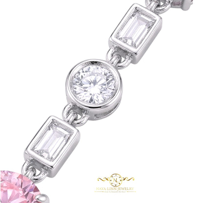 Louisa Earrings | 925 Sterling Silver | Rhodium Plated | Pink Cubic Zirconia | Dangle Earrings | Gemstone Earrings