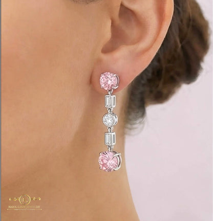 Louisa Earrings | 925 Sterling Silver | Rhodium Plated | Pink Cubic Zirconia | Dangle Earrings | Gemstone Earrings