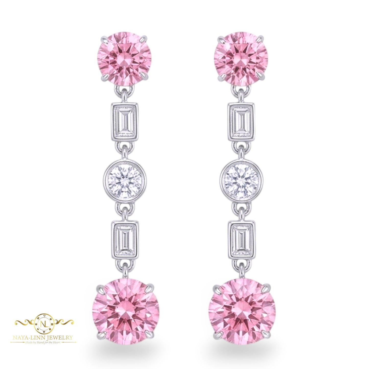 Louisa Earrings | 925 Sterling Silver | Rhodium Plated | Pink Cubic Zirconia | Dangle Earrings | Gemstone Earrings