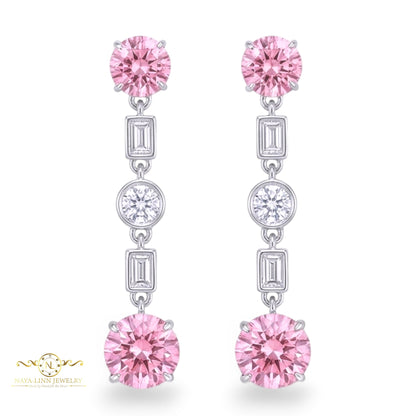 Louisa Earrings | 925 Sterling Silver | Rhodium Plated | Pink Cubic Zirconia | Dangle Earrings | Gemstone Earrings