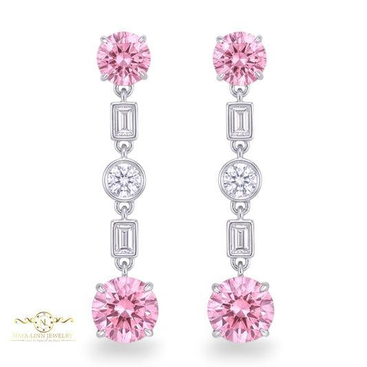 Louisa Earrings | 925 Sterling Silver | Rhodium Plated | Pink Cubic Zirconia | Dangle Earrings | Gemstone Earrings