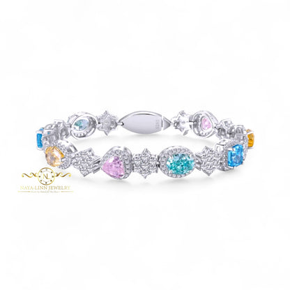 Luna Bracelet | CZ Mixed Cuts Bangle | Multi-Colored Bracelet |14K White Gold Plating | 925 Sterling Silver | Diamond Simulants