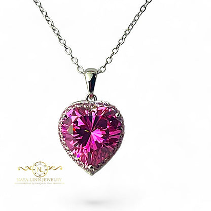 Mabel Necklace | Rhodium Over 925 Sterling Silver | 14MM Heart Shaped Cubic Zirconia Gemstone | 18 Inches Necklace