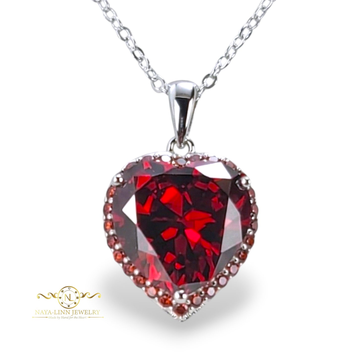 Mabel Necklace | Rhodium Over 925 Sterling Silver | 14MM Heart Shaped Cubic Zirconia Gemstone | 18 Inches Necklace