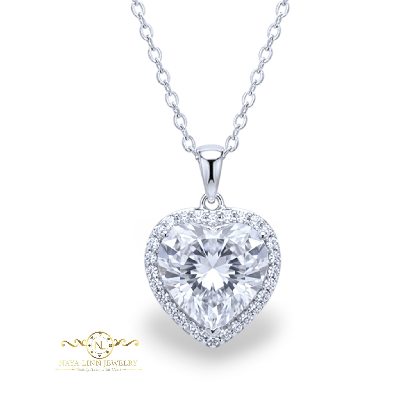 Mabel Necklace | Rhodium Over 925 Sterling Silver | 14MM Heart Shaped Cubic Zirconia Gemstone | 18 Inches Necklace