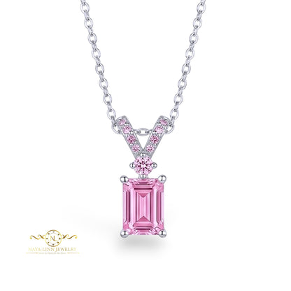 Mackenzie Necklace | Rhodium Plated Over 925 Sterling Silver | Diamond Simulants | Cubic Zirconia | 18 Inch Emerald Shape | Dainty Necklace