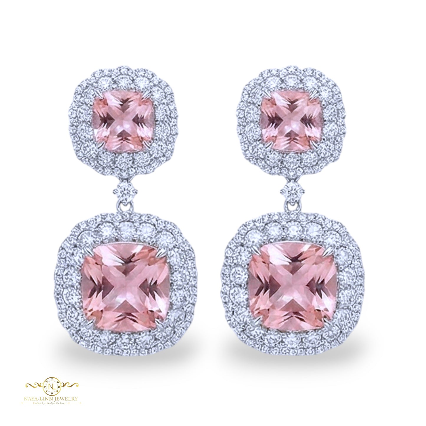 Maggie Drop Earrings | 925 Sterling Silver Dangle Earrings | Cushion Cut Diamond Simulants