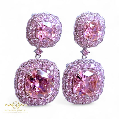 Maggie Drop Earrings | 925 Sterling Silver Dangle Earrings | Cushion Cut Diamond Simulants