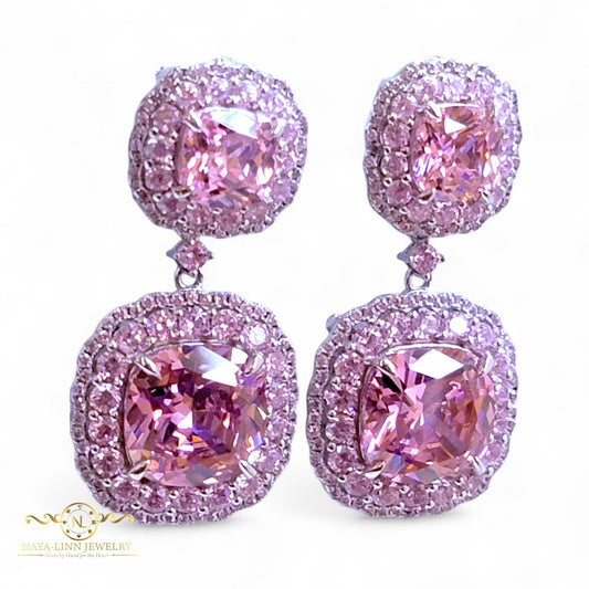 Maggie Drop Earrings | 925 Sterling Silver Dangle Earrings | Cushion Cut Diamond Simulants
