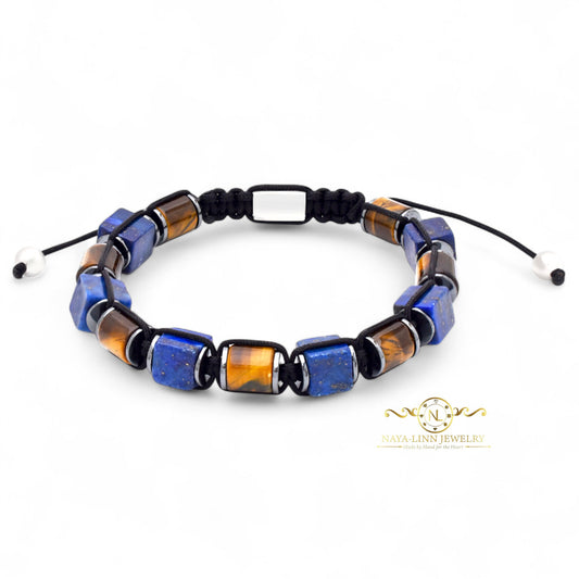 Massimo Men’s Bracelet – Triple Protection Macrame Bracelet (Lapis Lazuli, Tiger’s Eye, Hematite & More)