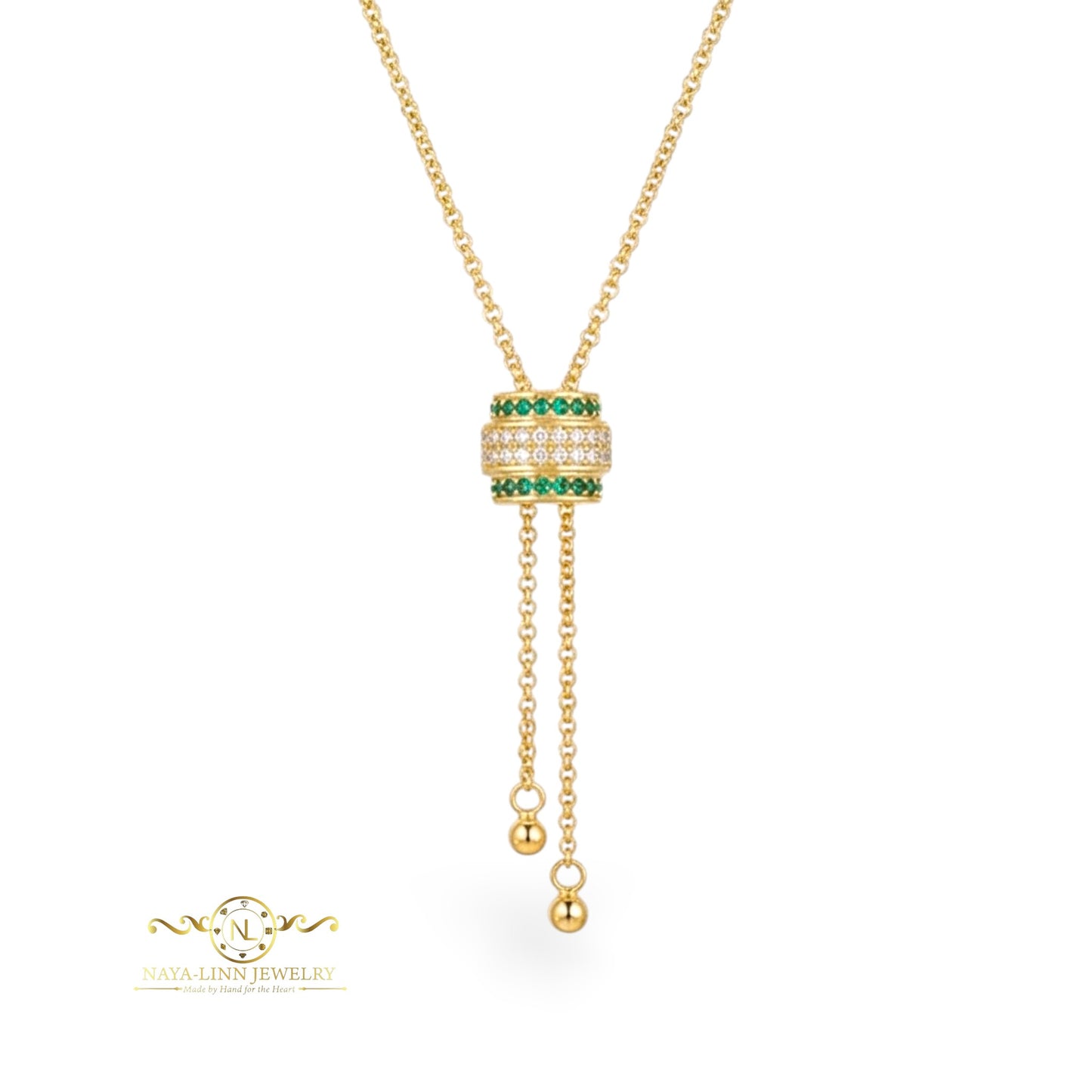 Natalie Adjustable Y-Shaped | Necklace | Small Round Diamond Simulants | 18K Gold Plating Over Sterling Silver By Naya-Linn Jewelry