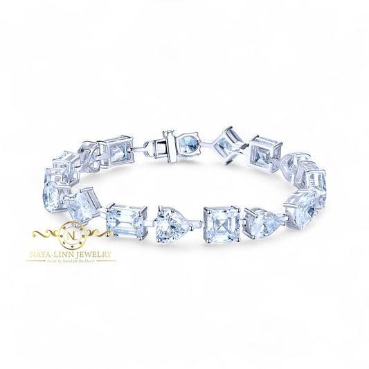 Natasha Bracelet | Wedding Bangle | Classy Jewelry Gift | Multi-Cut Medium Shaped Geometric Diamond Simulant Bracelet | 925 Sterling Silver