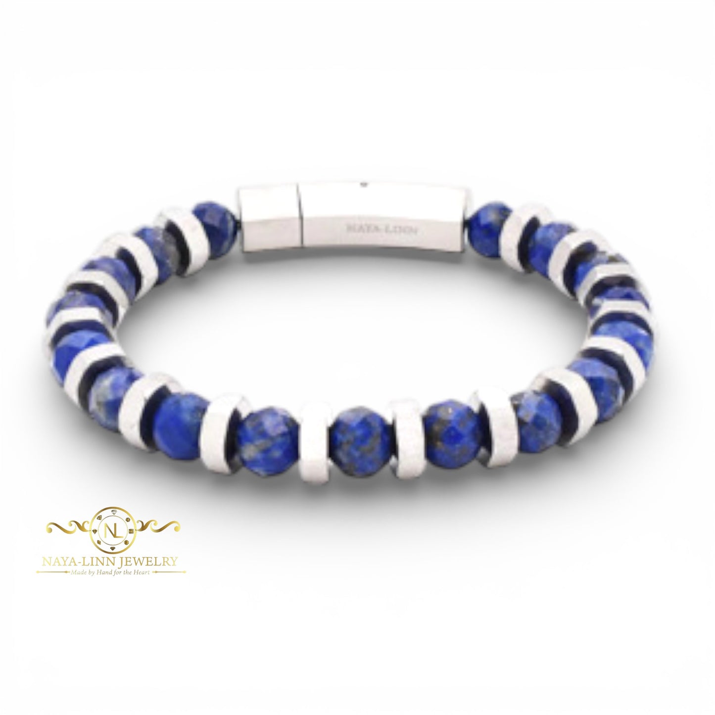 Nero Men's Bracelet | 8MM Faceted Lapis Lazuli Beads | Stainless Steel Metal with Bayonet Clasp