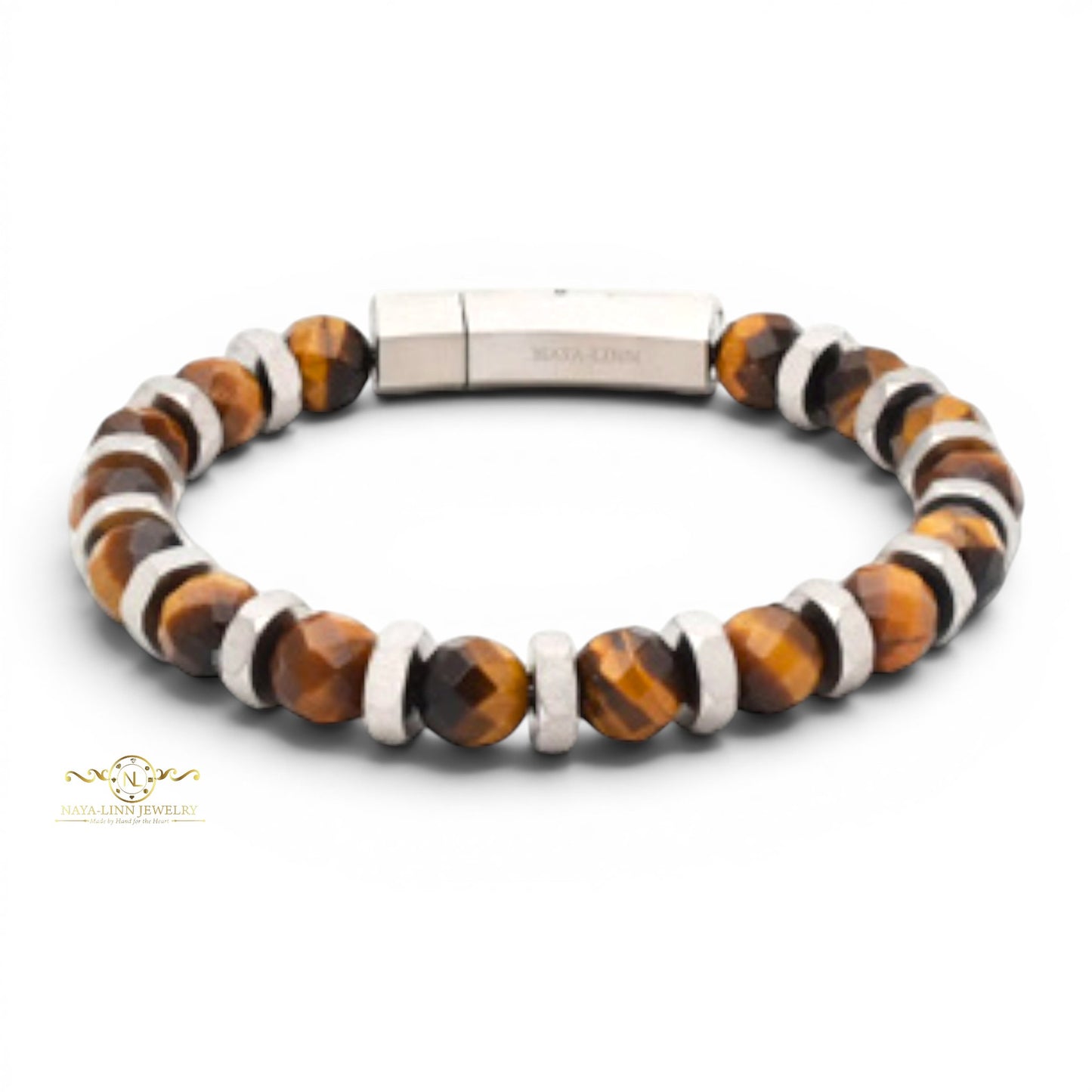 Nero Men's Bracelet | 8MM Faceted Lapis Lazuli Beads | Stainless Steel Metal with Bayonet Clasp