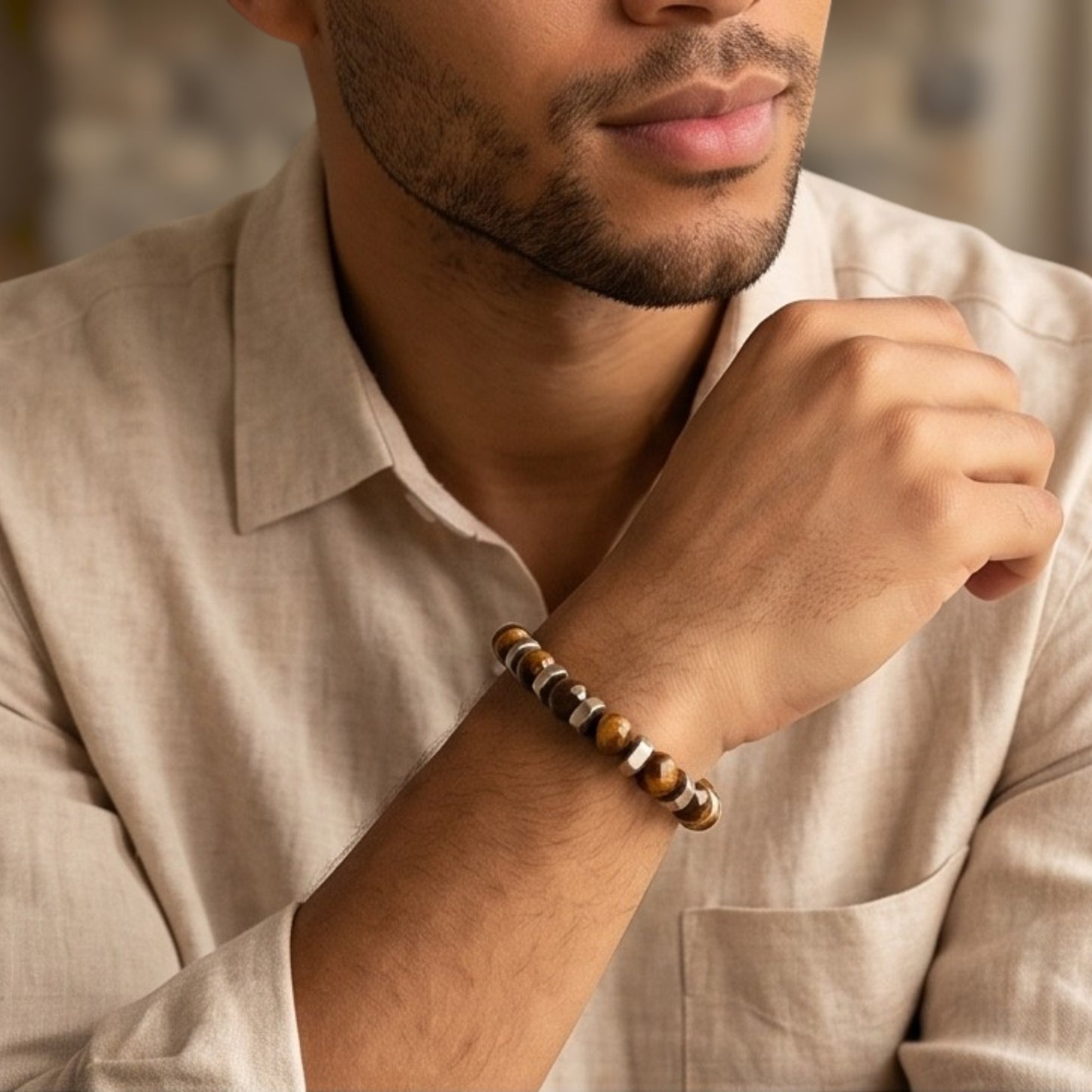 Nero Men's Bracelet | 8MM Faceted Lapis Lazuli Beads | Stainless Steel Metal with Bayonet Clasp